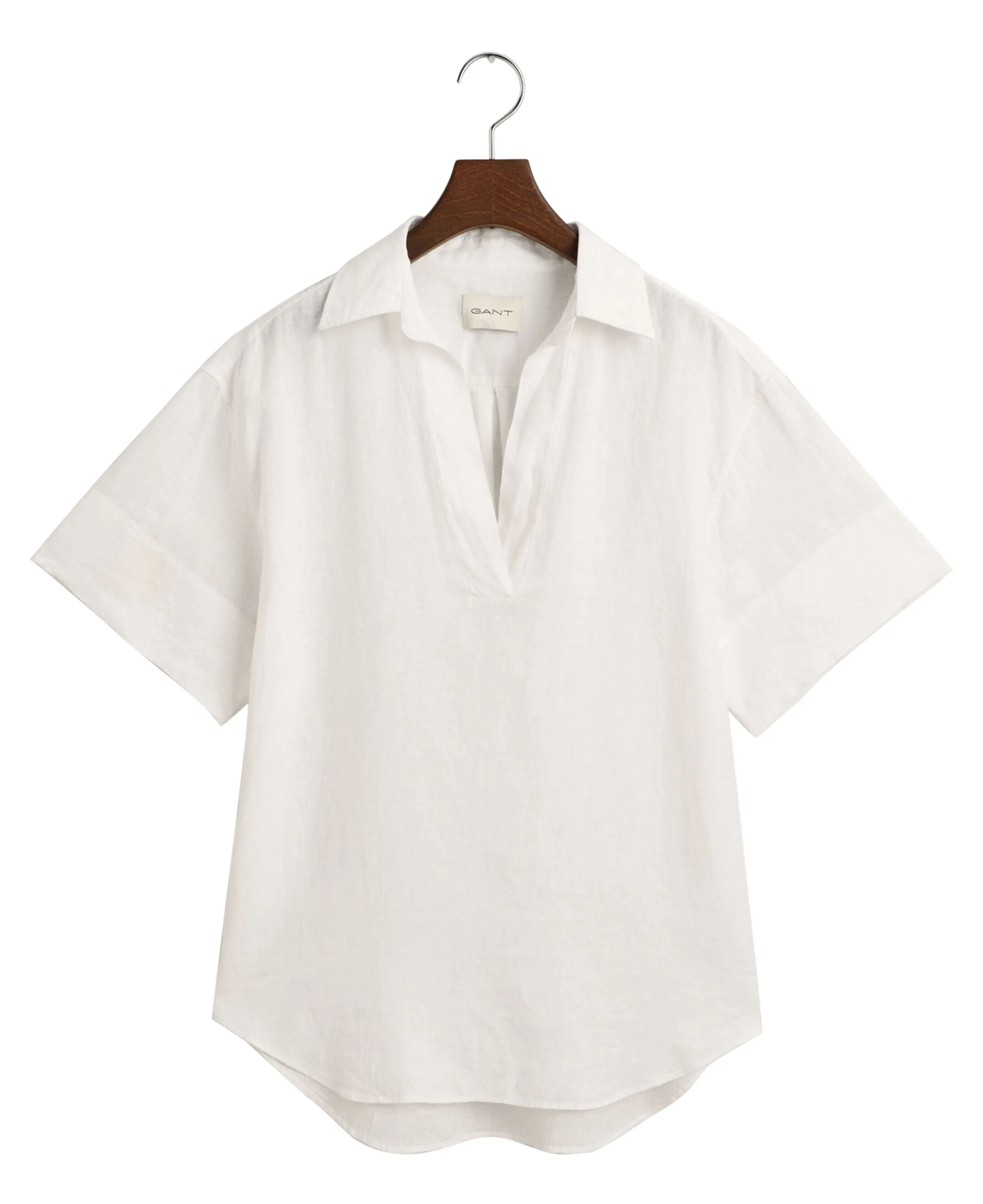 Relaxed Fit Linen Popover Short Sleeve Shirt                             White