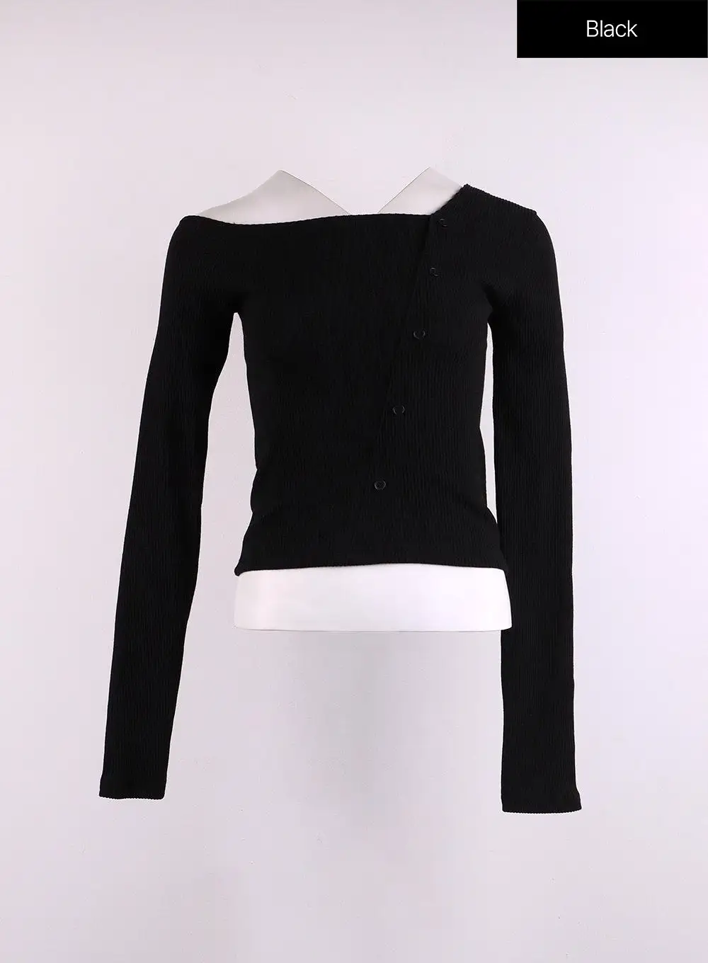 Ribbed Button Long Sleeve Top CJ429