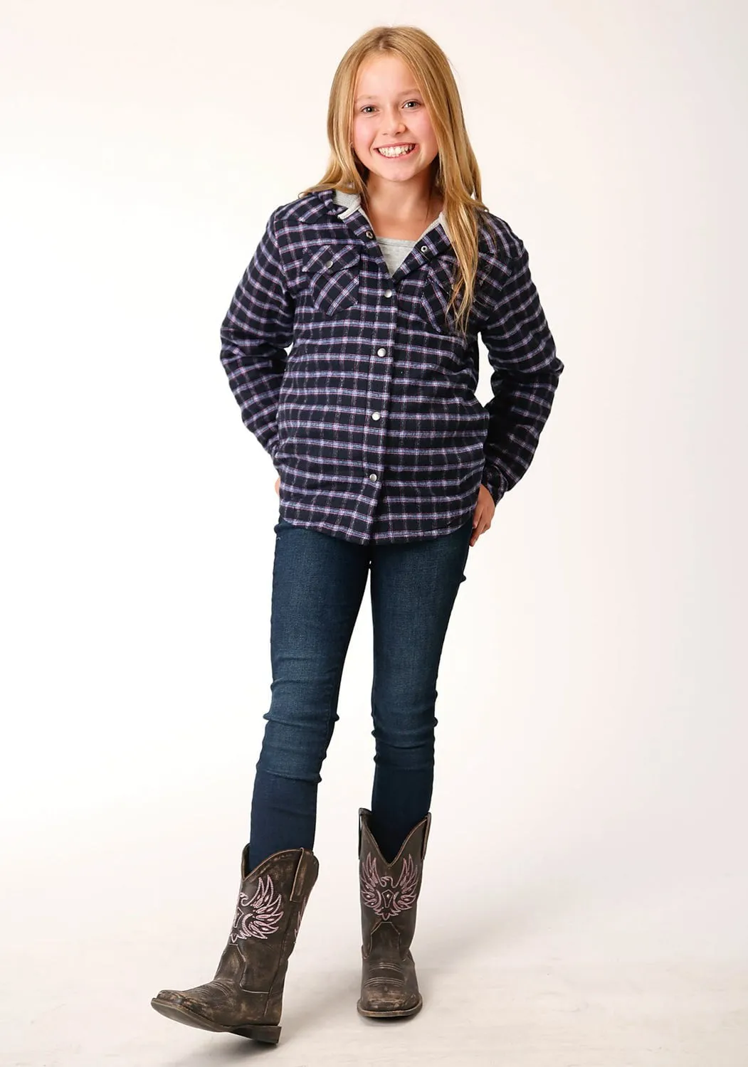 Roper Girls Thermal Lined Flannel Blue 100% Cotton Cotton Jacket