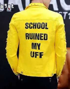 School Ruined My Uff Yellow Jacket | Street Style Leather Jacket- Ujackets