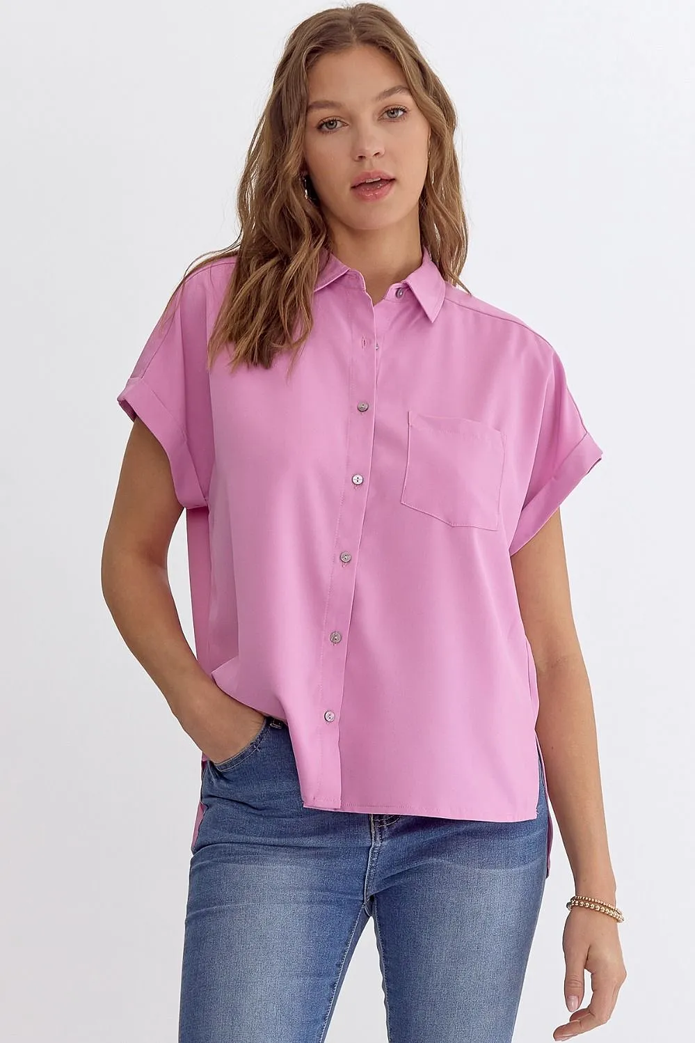 Short Sleeve Button Down - Pink