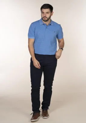 Short Sleeve Slub Polo - Blue