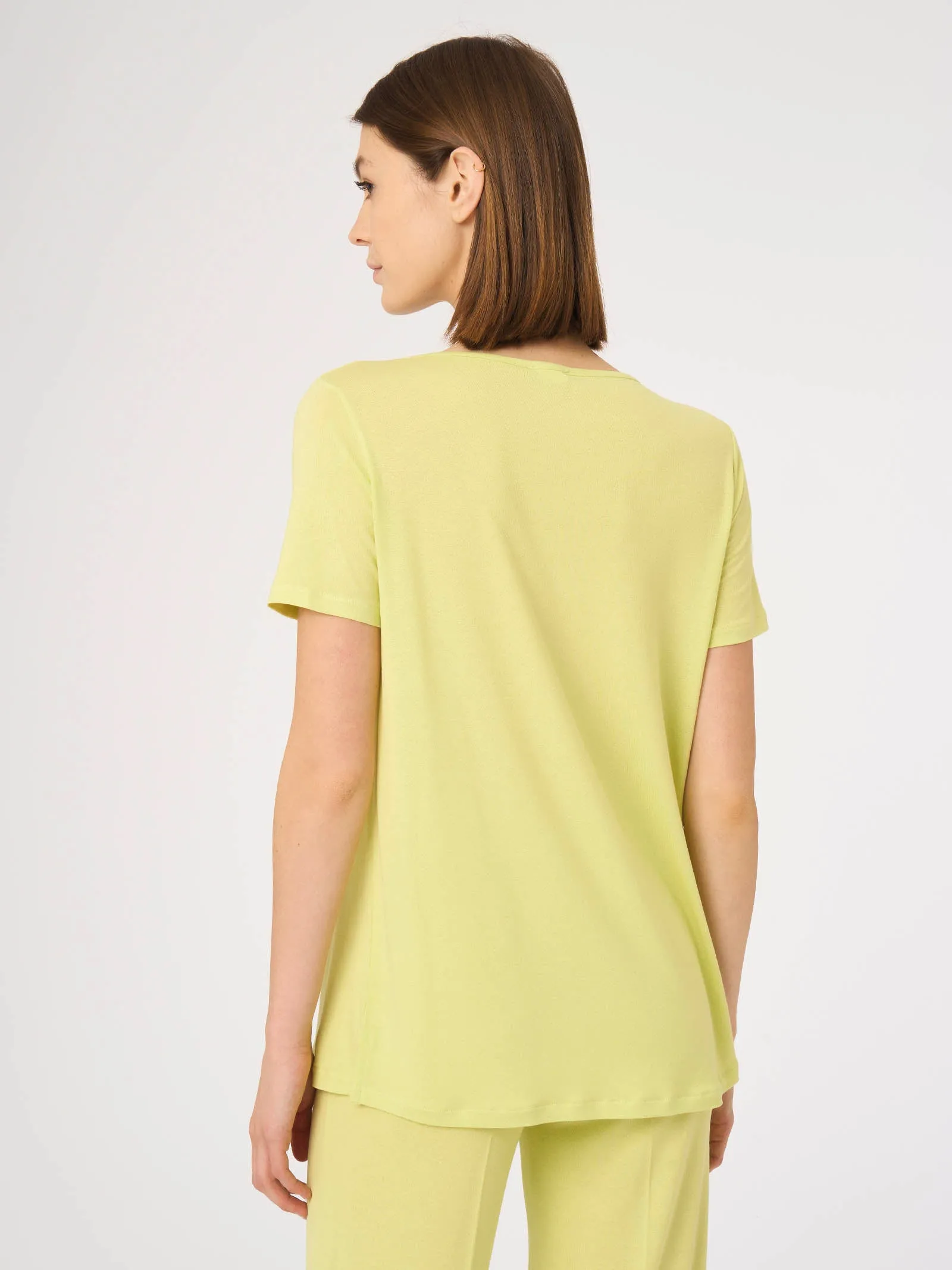 T-shirt in jersey di viscosa crêpe - Daiquiri Green