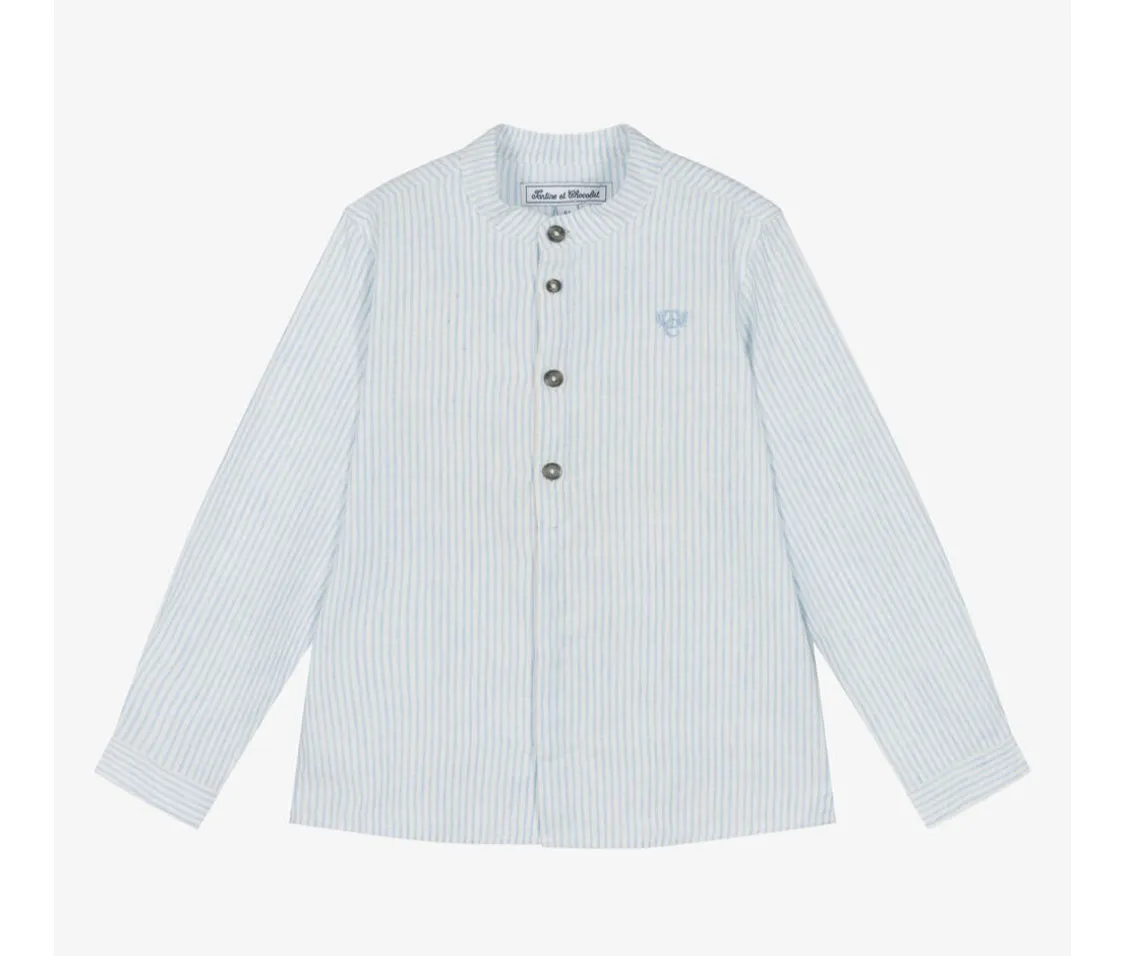 Tartine Boy's Mandarin Collar Stripe Button Up Shirt