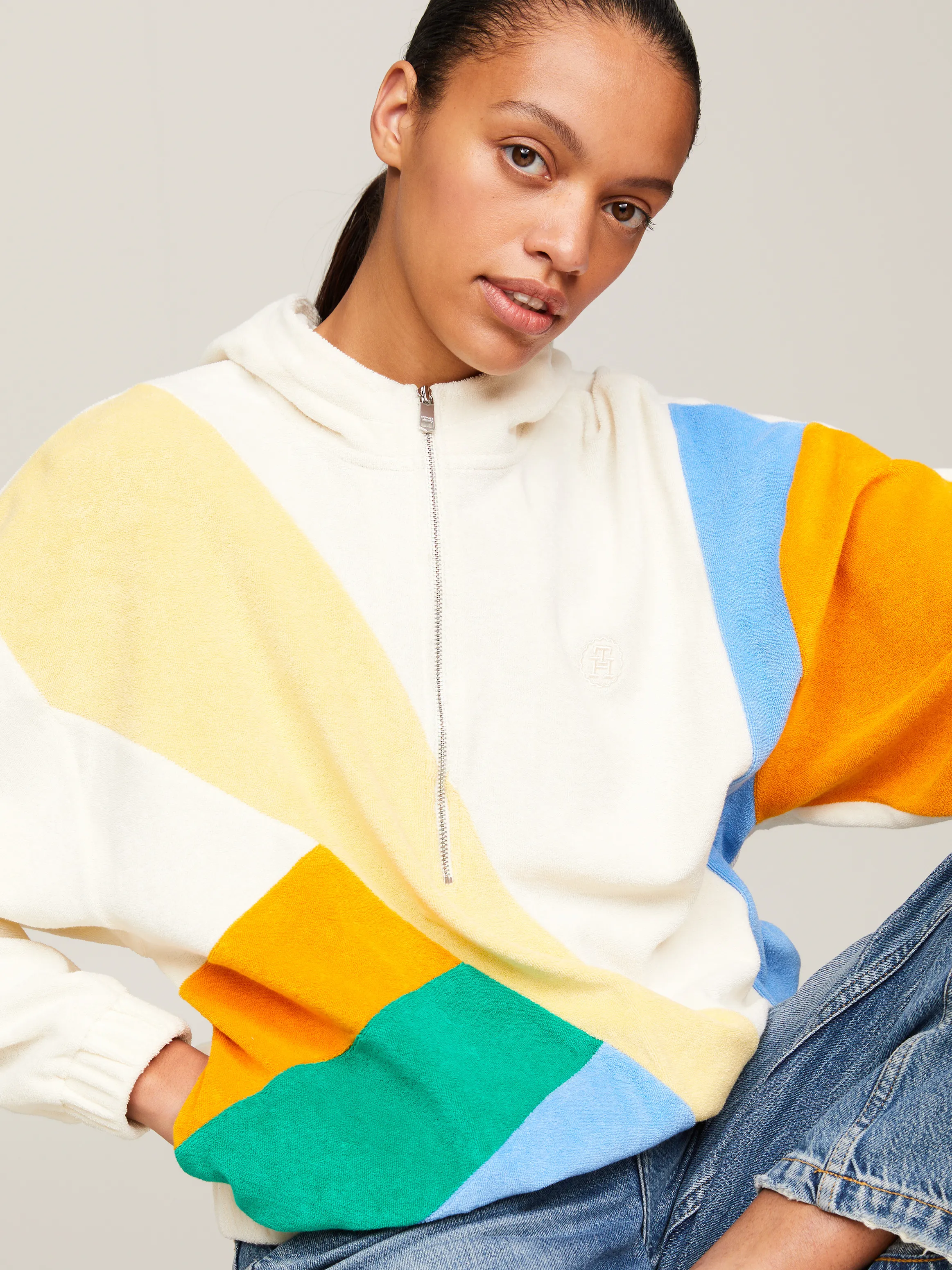 TH Monogram Colour-Blocked Towelling Relaxed Hoodie | Sweatshirts & Hoodies | Tommy Hilfiger