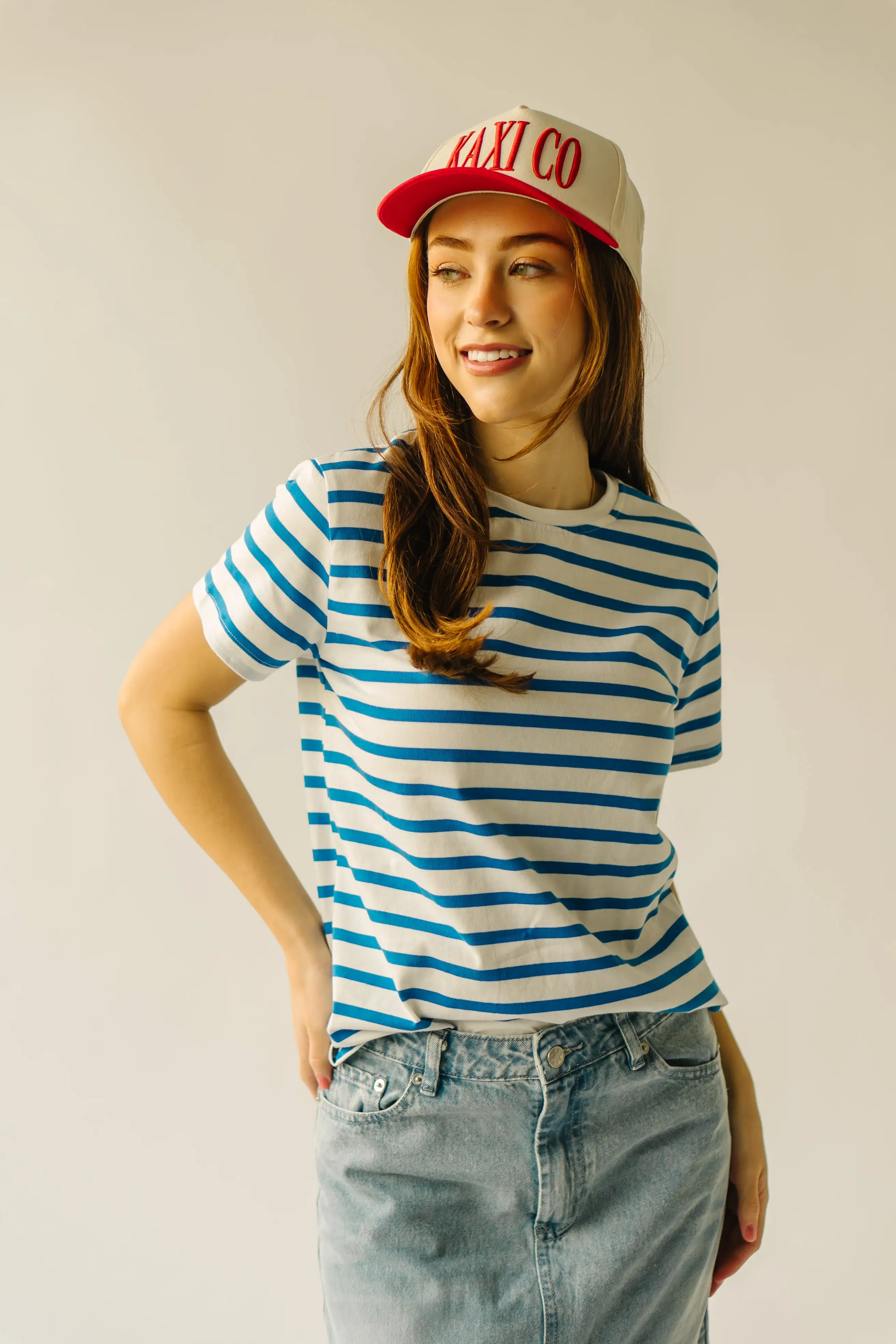 The Abbott Crew Striped Tee in Blue