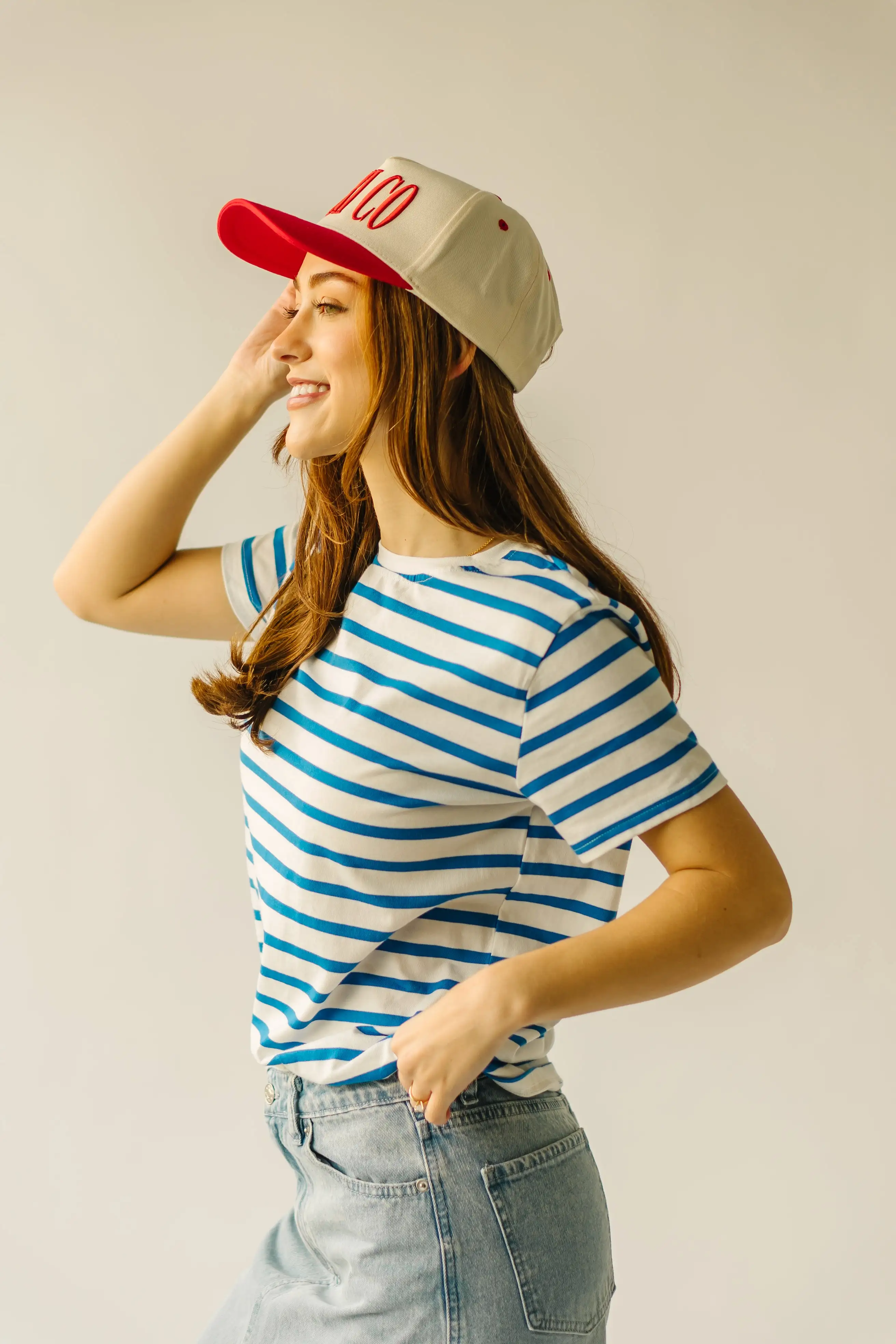 The Abbott Crew Striped Tee in Blue