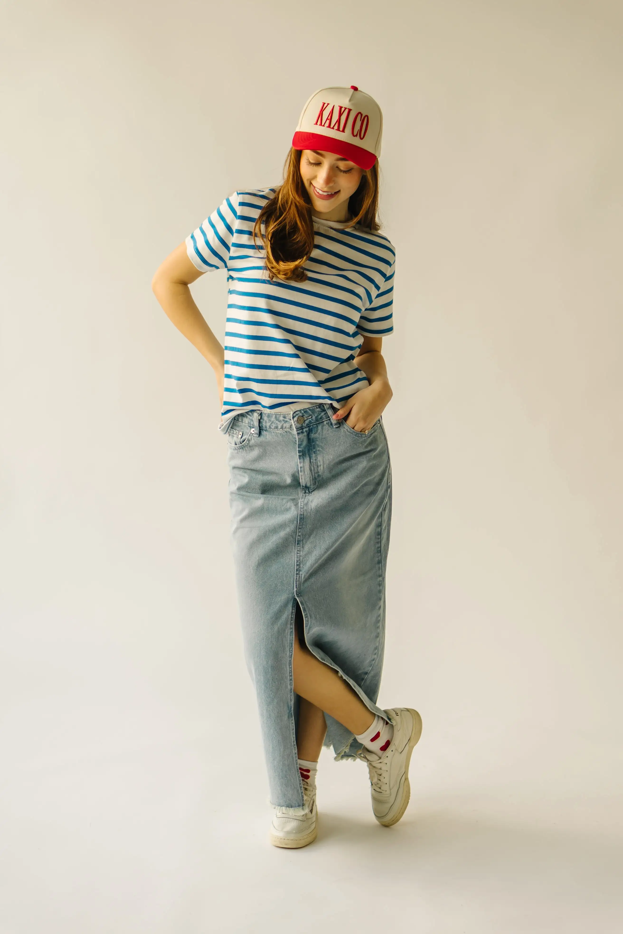 The Abbott Crew Striped Tee in Blue