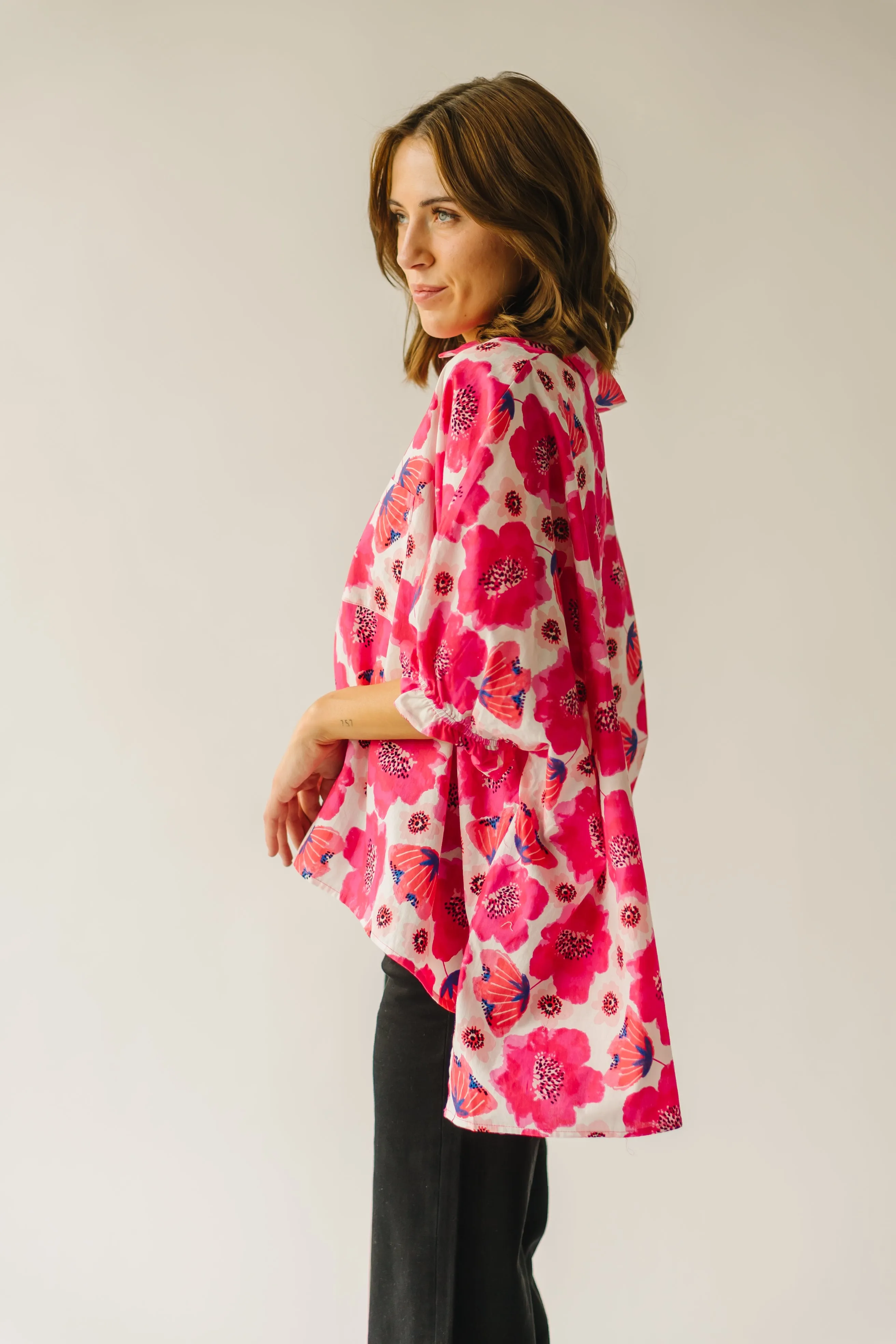 The Briar Floral Drop Shoulder Blouse in Rose