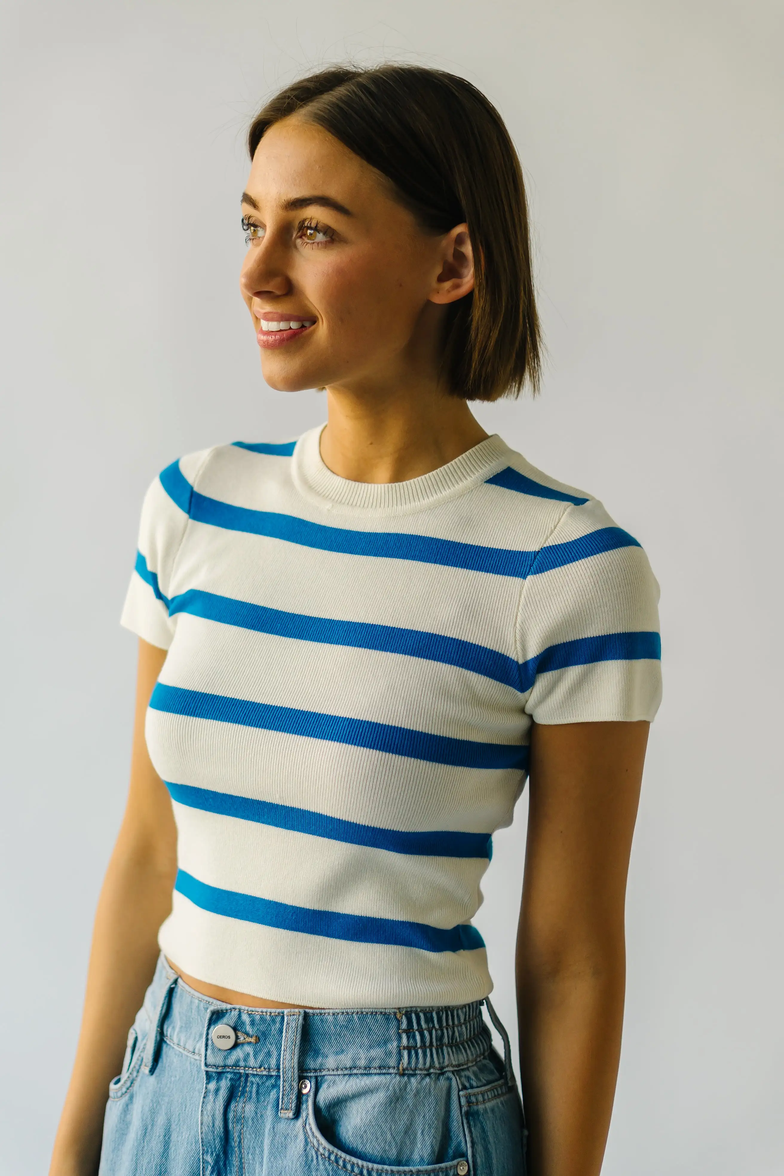 The Dundee Bold Striped Tee in Blue + White