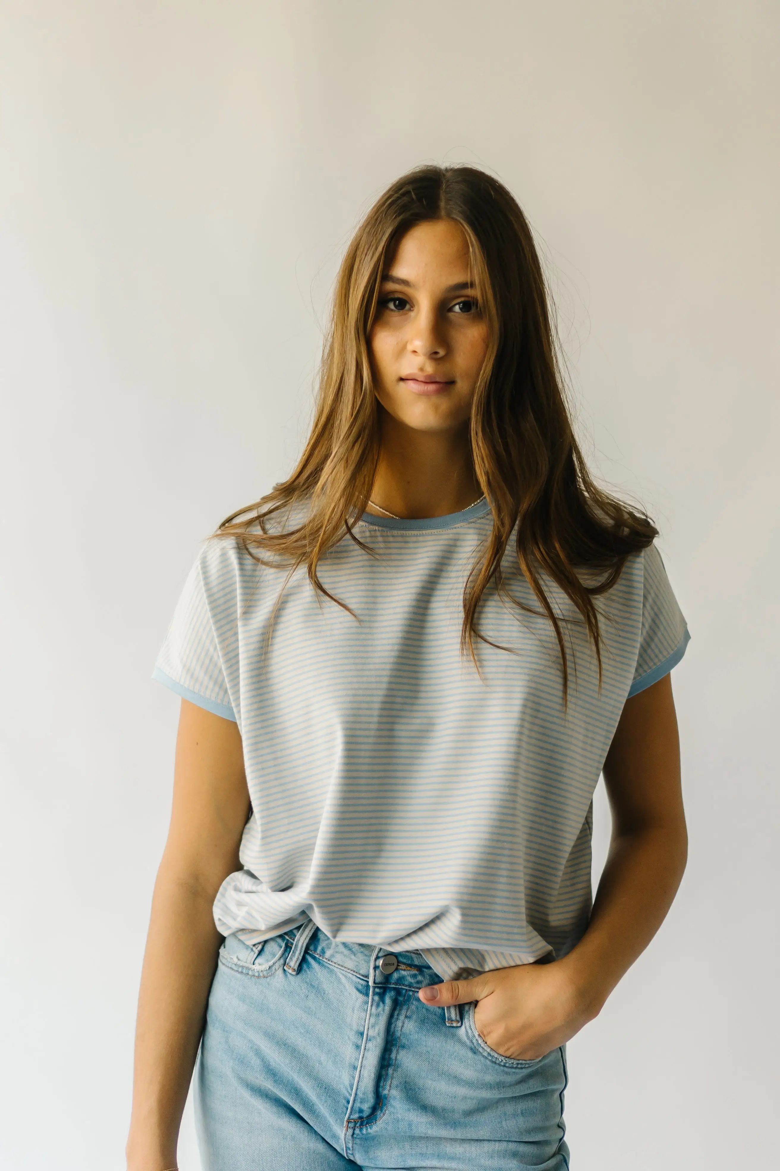 The Gamett Striped Tee in Grey + Blue