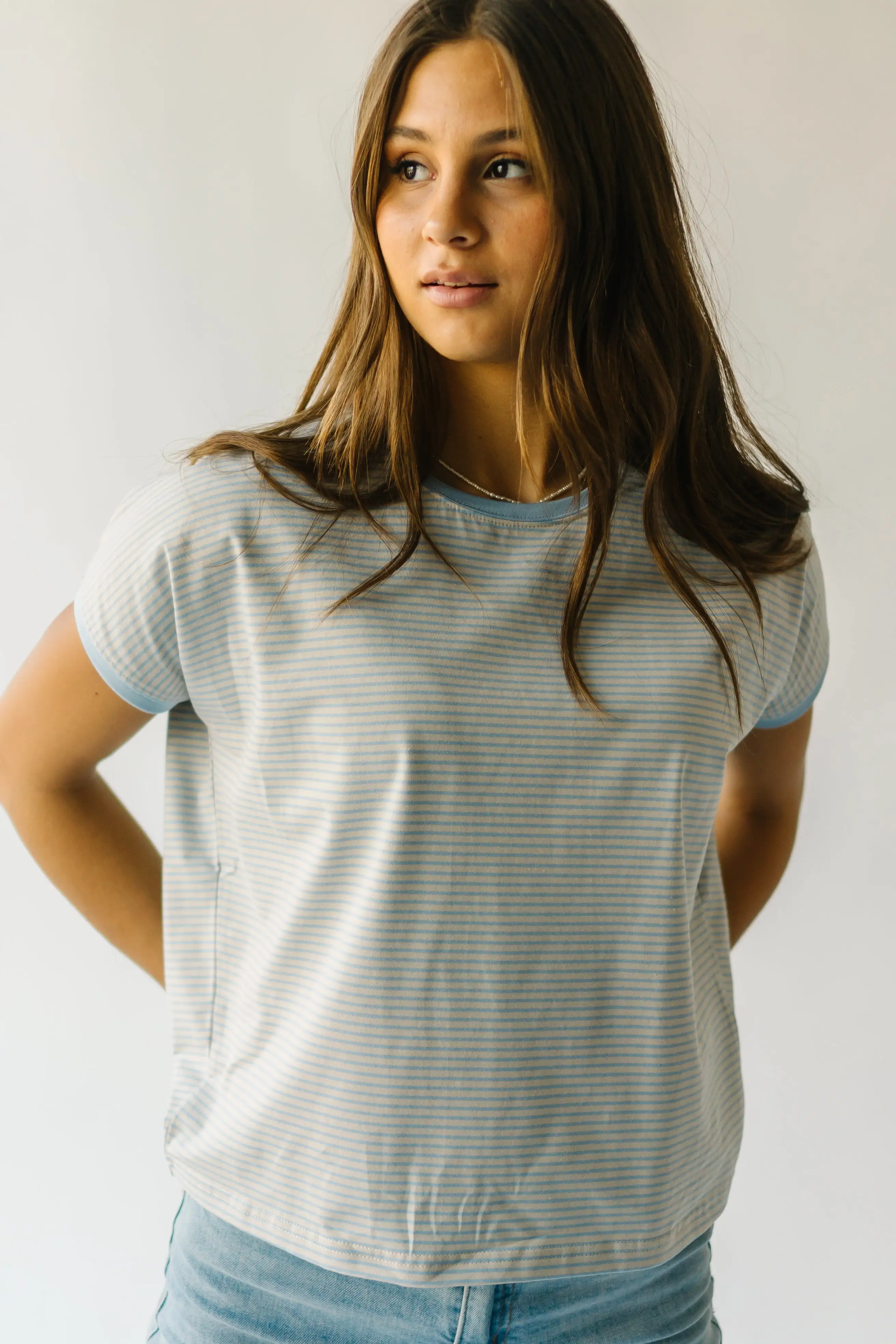 The Gamett Striped Tee in Grey + Blue