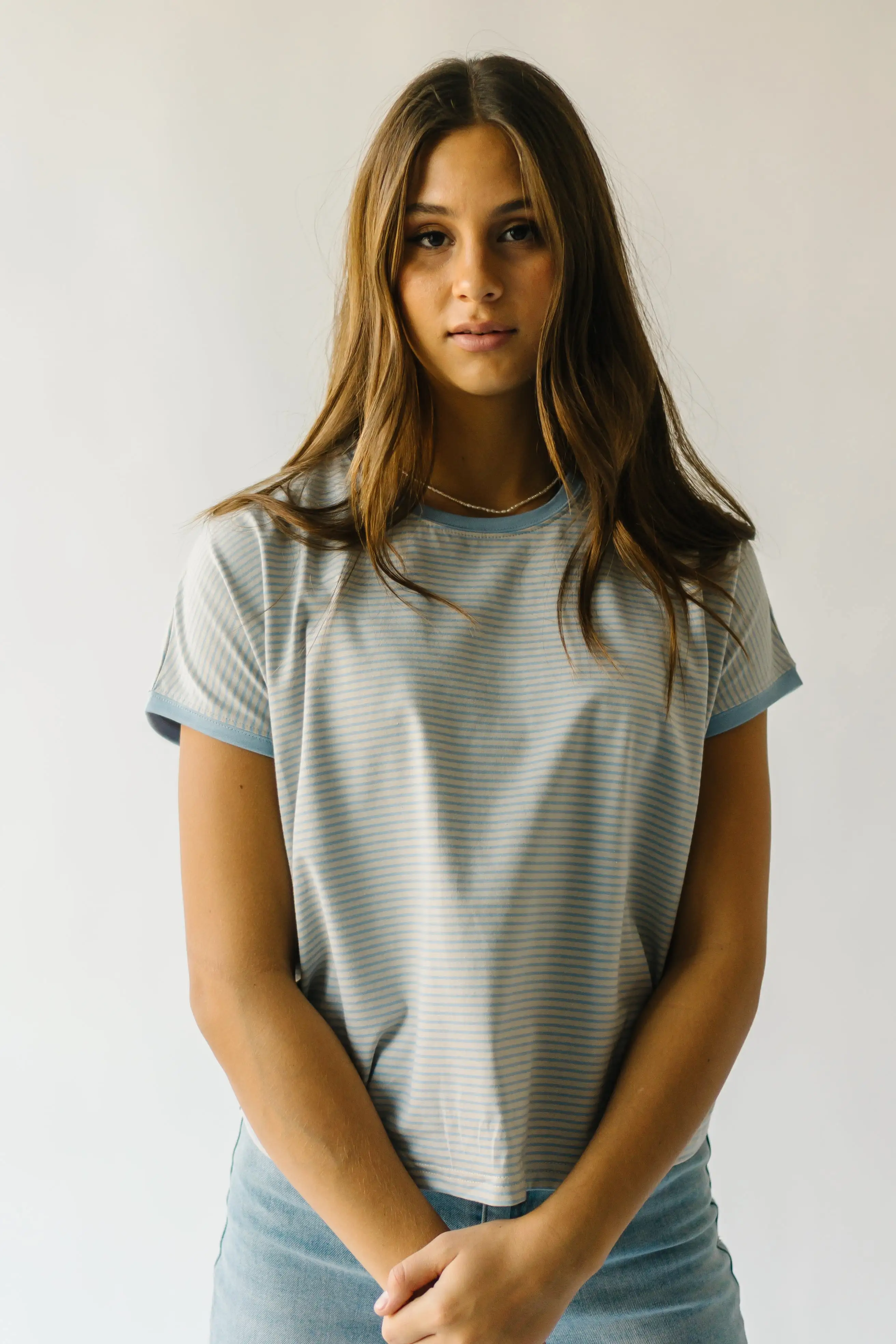 The Gamett Striped Tee in Grey + Blue