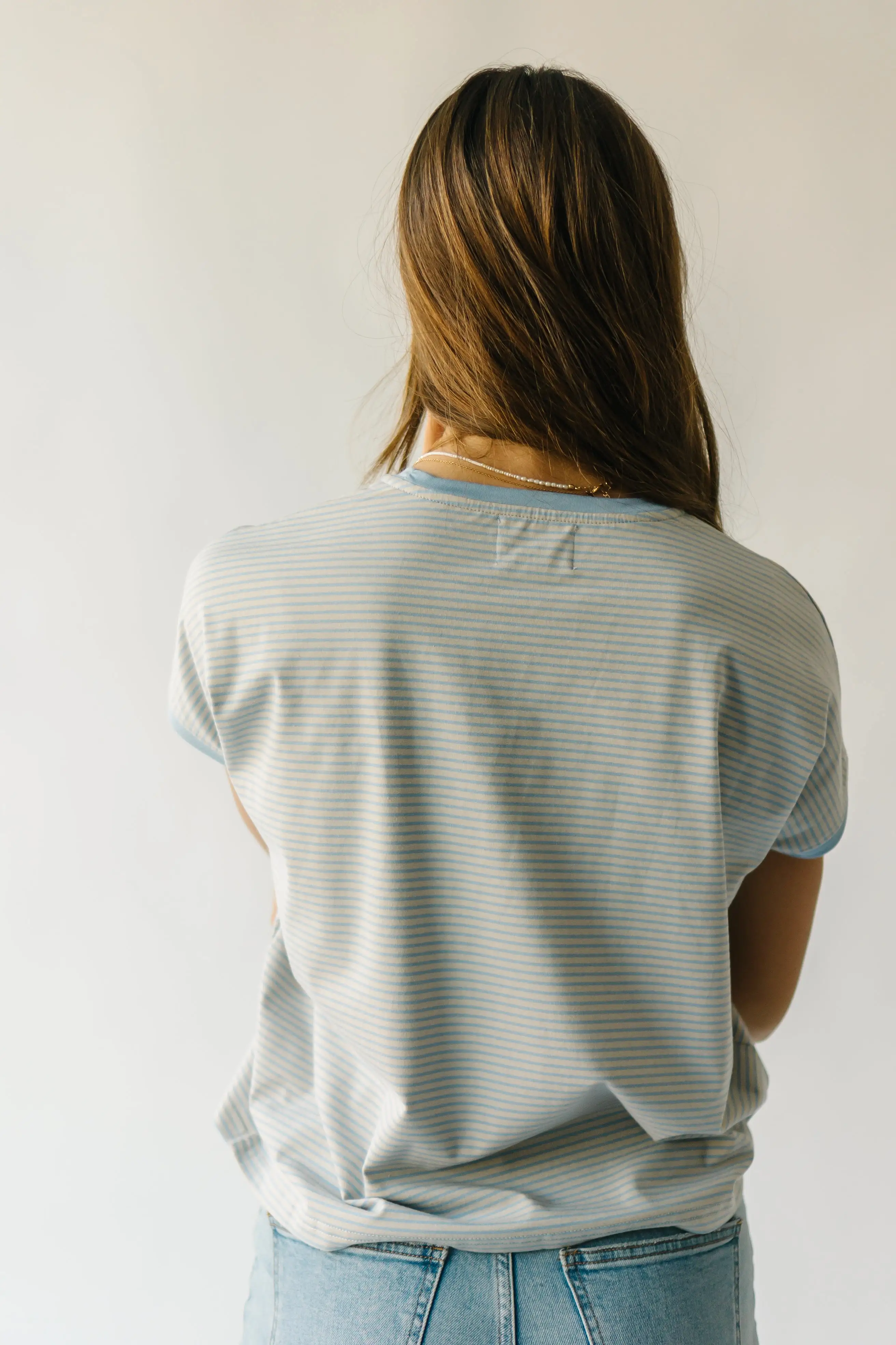 The Gamett Striped Tee in Grey + Blue