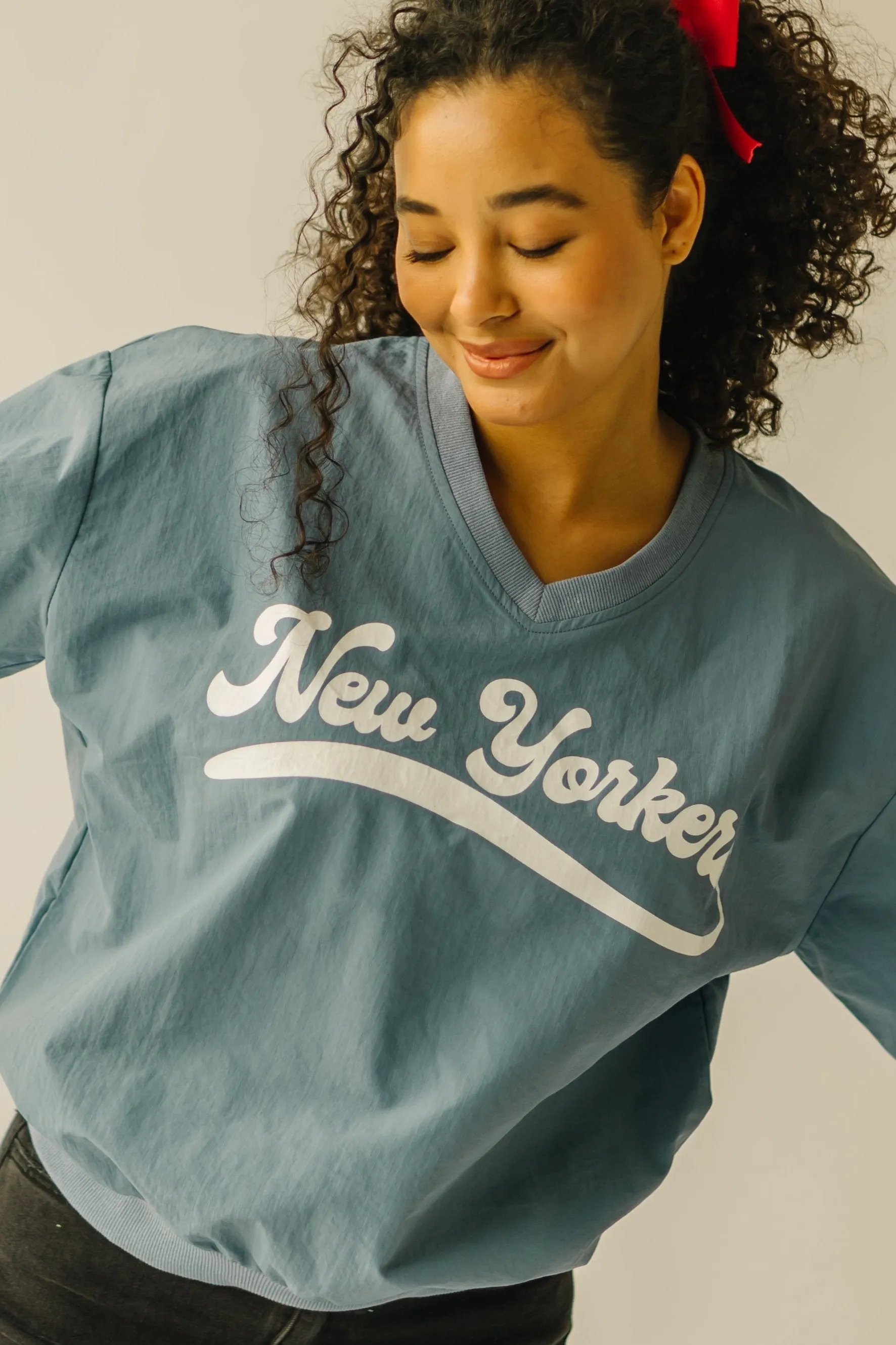 The New Yorkers V-Neck Tee in Dusty Blue