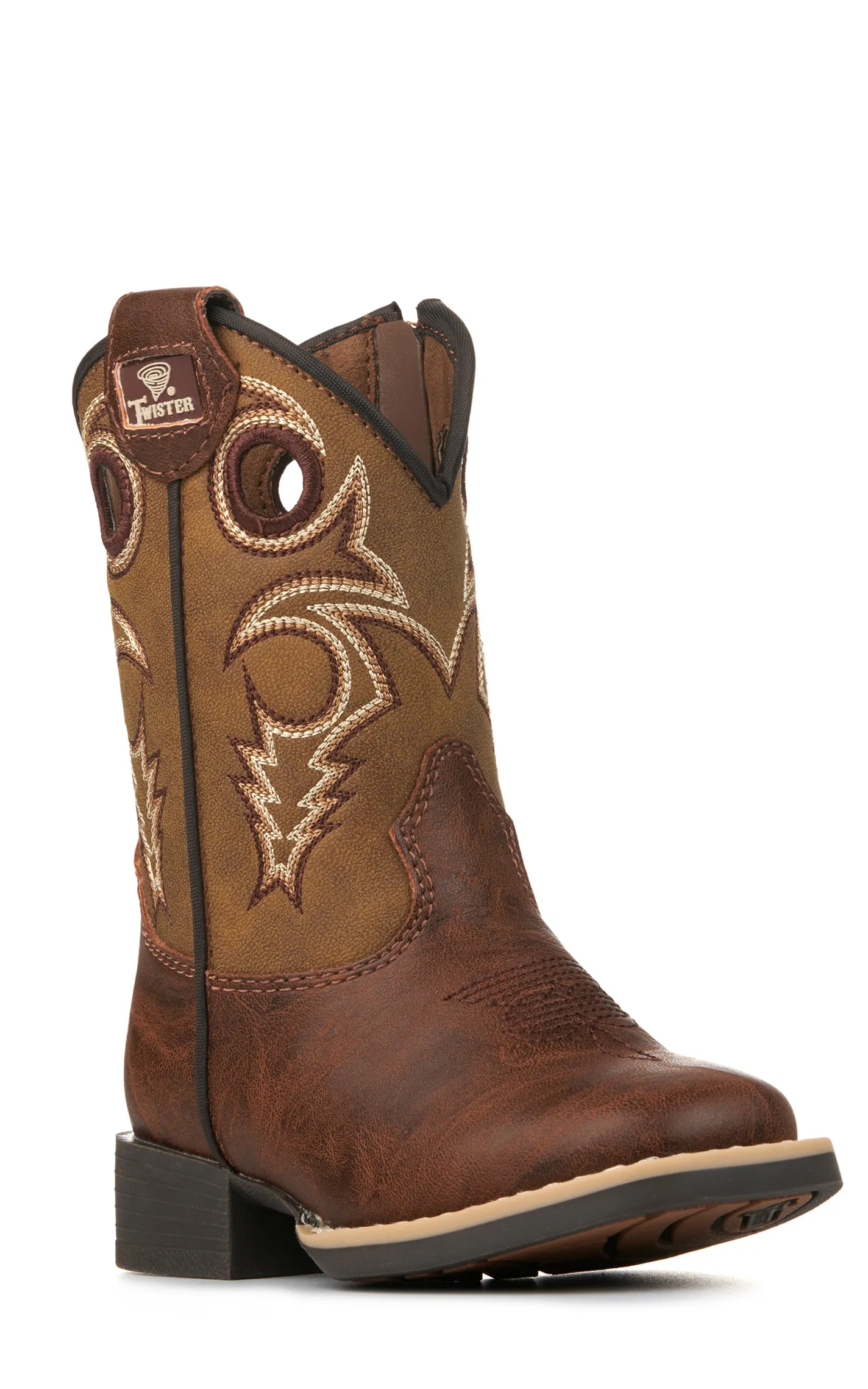 Twister Toddler Jasper Brown and Tan Wide Square Toe Cowboy Boots