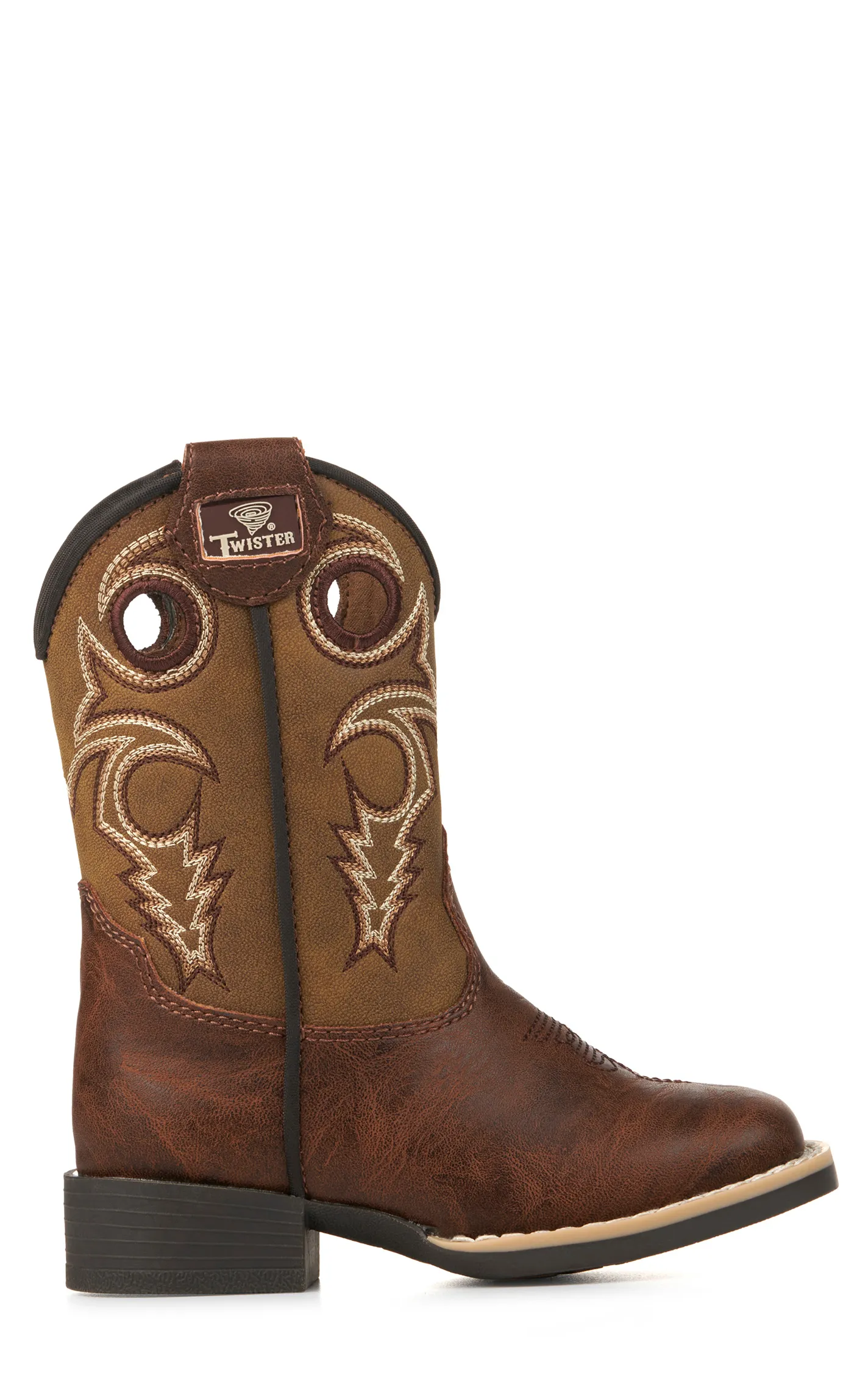 Twister Toddler Jasper Brown and Tan Wide Square Toe Cowboy Boots