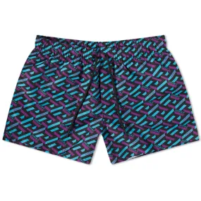 Versace Geometric Print Swim ShortsBlue & Purple