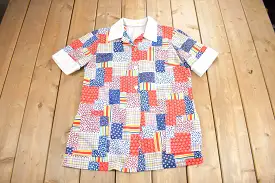 Vintage 1960s Patchwork Button Up Short Sleeve Polyester Shirt / True Vintage / Dagger Collar / Retro Menswear / 1960s Fashion /