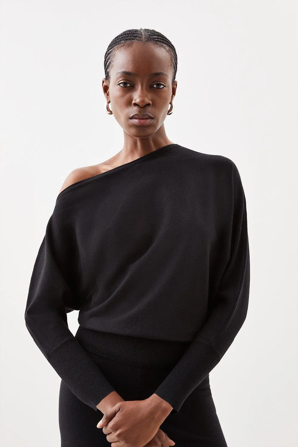 Viscose Blend Knitted Lounge Drop Shoulder Slouchy Top | Karen Millen