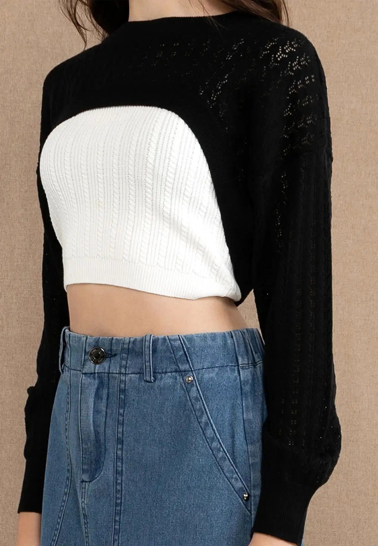 VOIR JEANS Drop Shoulder Super Crop Knit Top