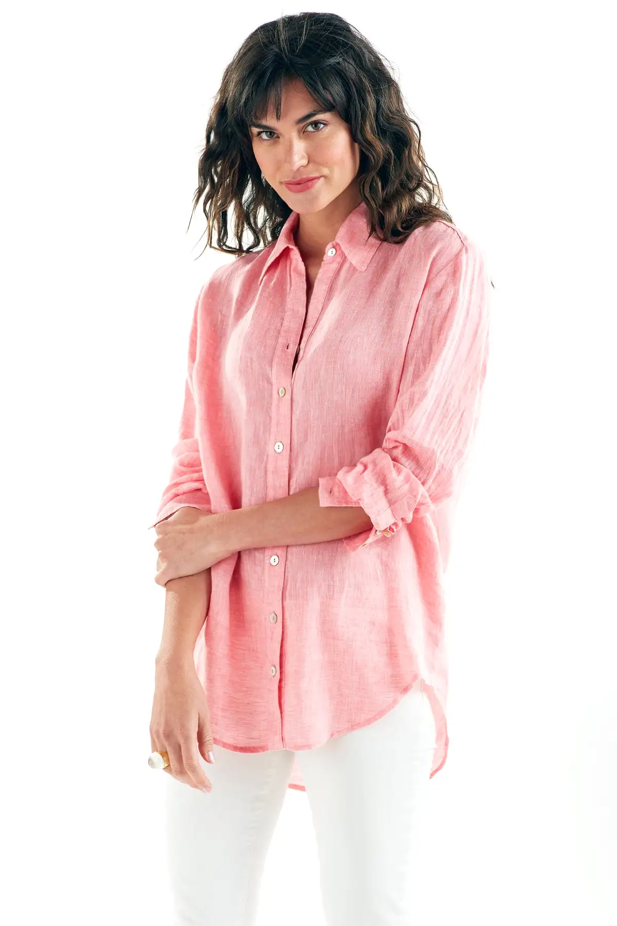 Washed Linen Monica Shirt Coral