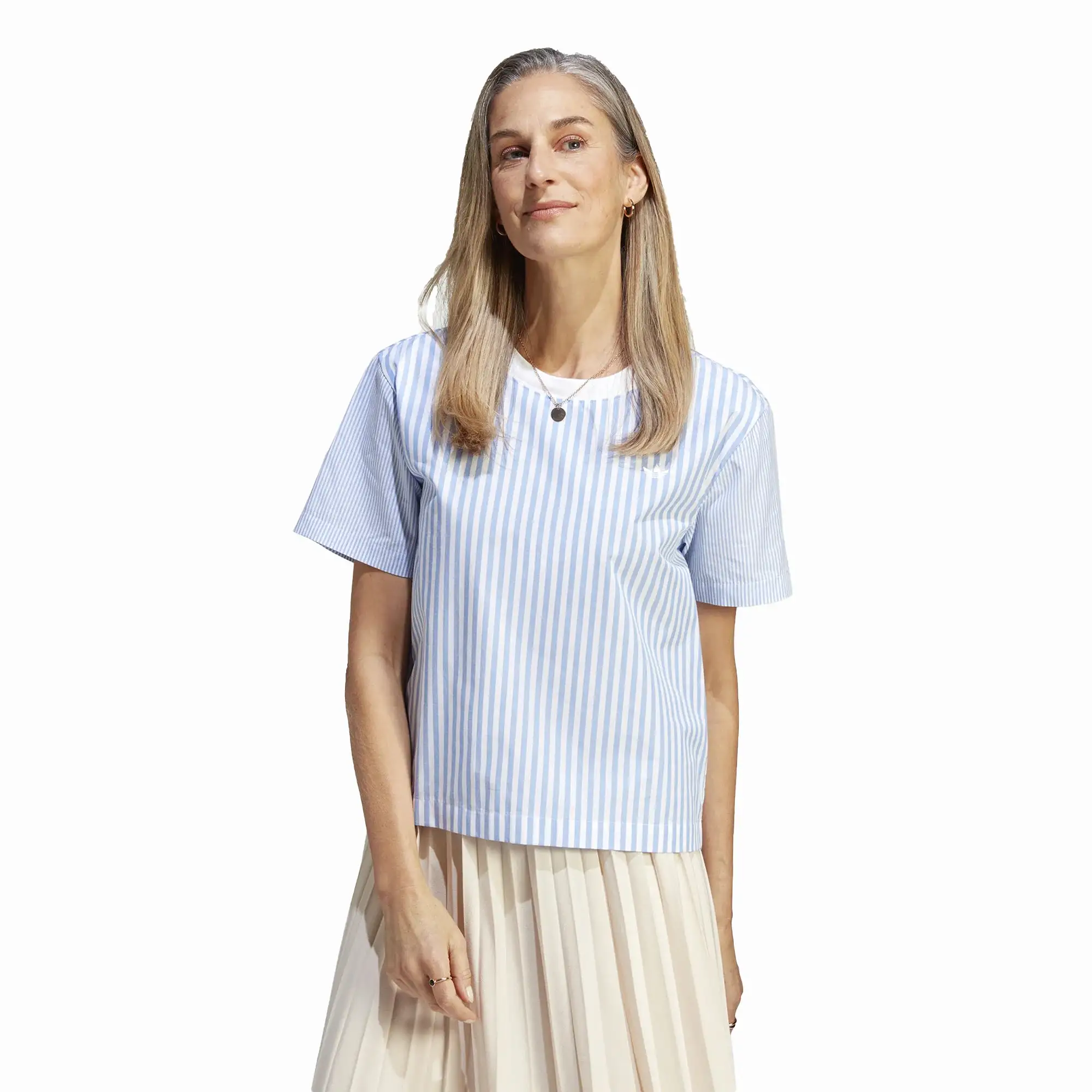 WMN'S PREMIUM ESSENTIALS POPLIN TEE 'WHITE/BLUE'